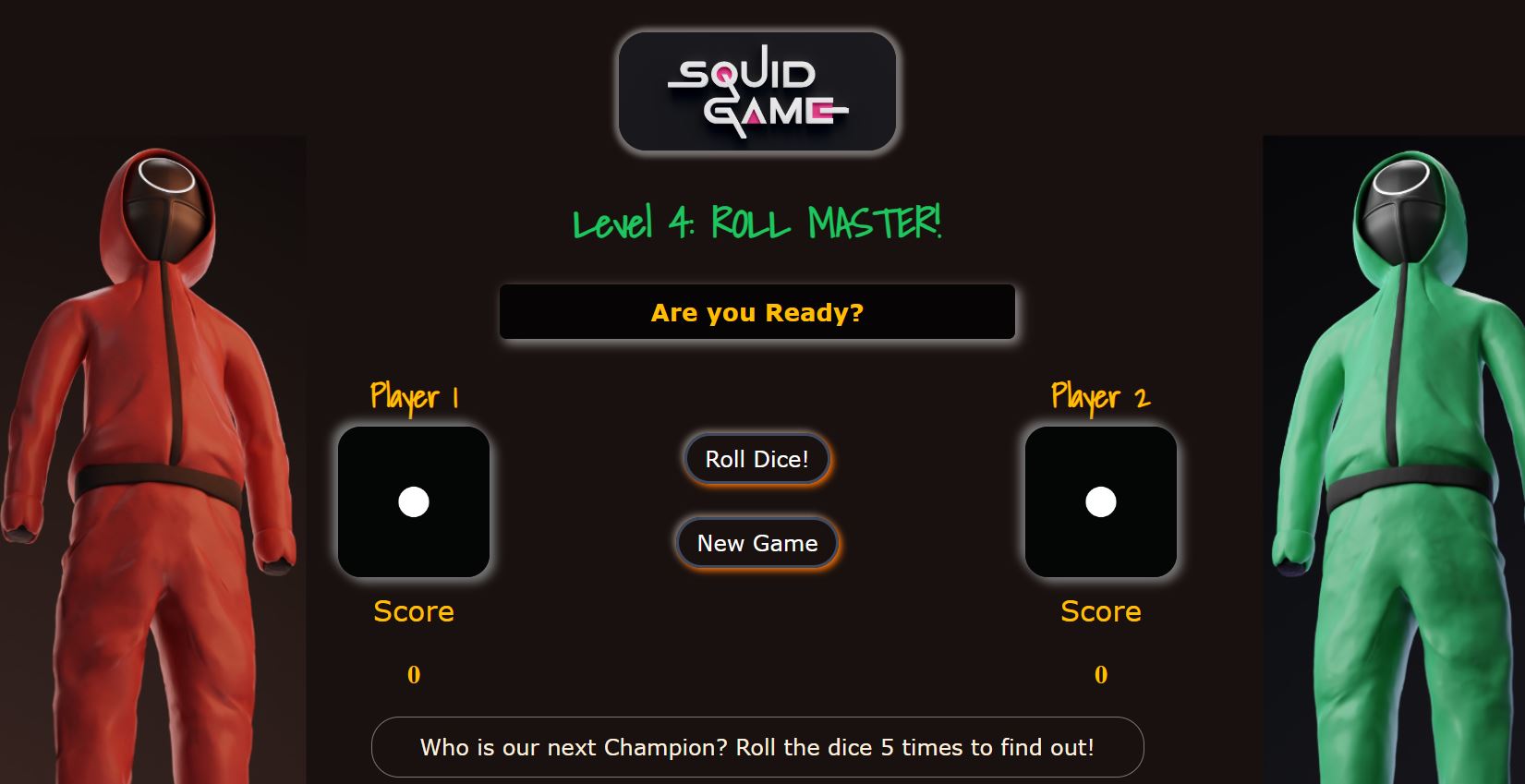 Web application of a rolling dice game design inspired by the Squid Game series.